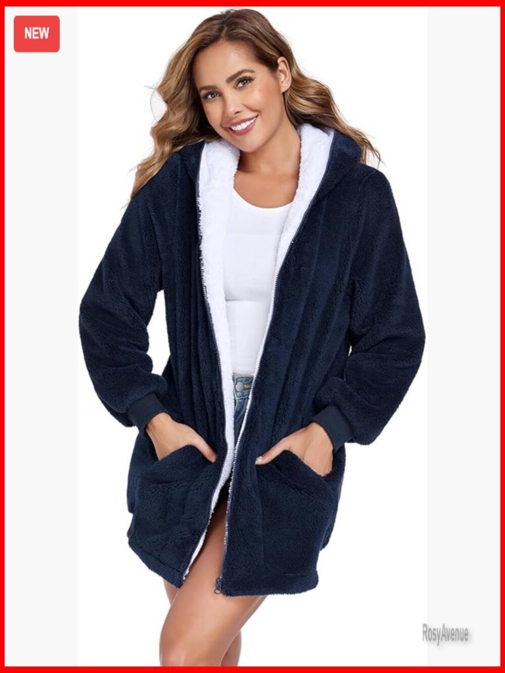 Oversized Full Zip Hooded Fleece Jacket with Pockets Women
